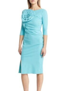 CHIARA BONI LA PETITE ROBE Large Flower Sheath Dress In 550 Turquoise